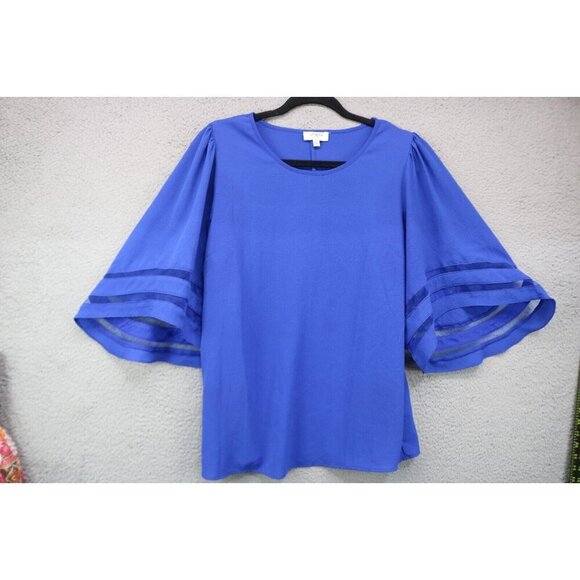 Umgee Royal Blue Bohemian Large Bell Mesh Trim Sleeves Top-Size Small - Picture 1 of 9